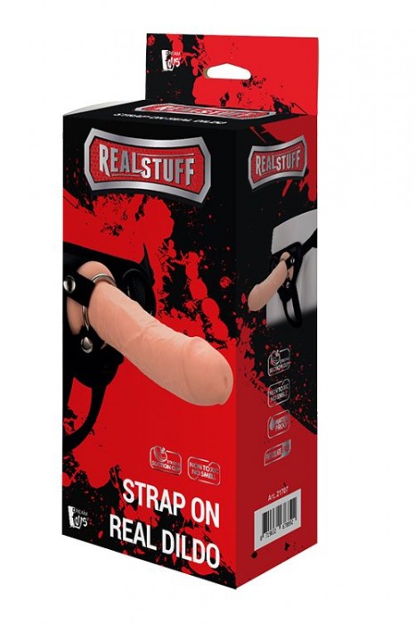 Черные трусики с телесной насадкой STRAP ON REAL DILDO - 21 см. - Dream Toys - купить с доставкой в Тюмени