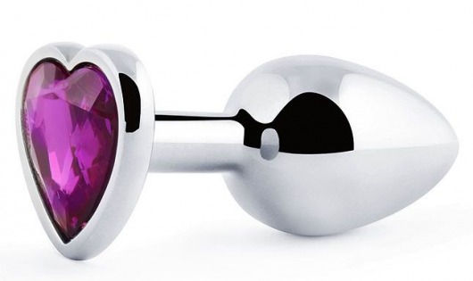 Серебристая анальная пробка с фиолетовым кристаллом-сердечком - 8 см. - Anal Jewelry Plug - купить с доставкой в Тюмени
