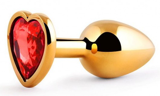 Золотистая анальная пробка с красным стразом-сердечком - 7 см. - Anal Jewelry Plug - купить с доставкой в Тюмени