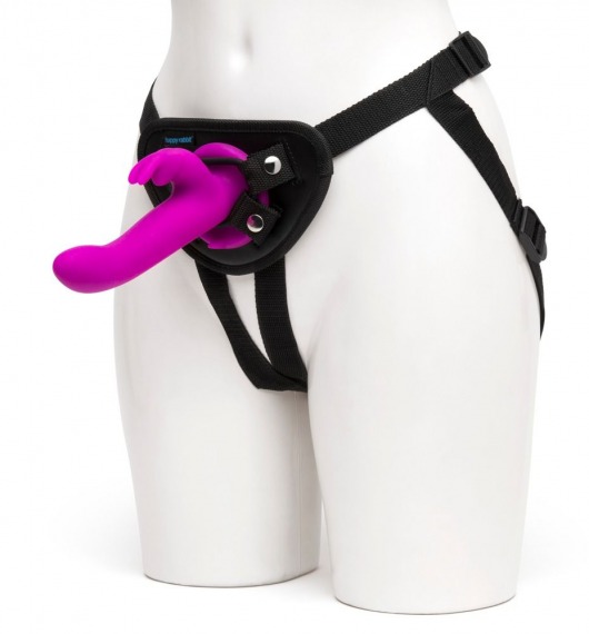 Лиловый страпон Rechargeable Vibrating Strap-On Harness Set - 17,6 см. - Happy Rabbit - купить с доставкой в Тюмени
