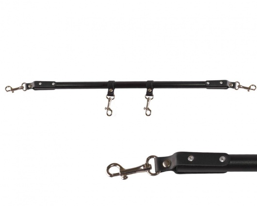Черная металлическая распорка с кожаными ремешками и карабинами - 50 см. - Sitabella - купить с доставкой в Тюмени