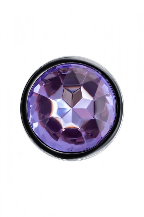 Серебристая гладкая коническая анальная пробка с фиолетовым кристаллом - 7 см. - Штучки-дрючки - купить с доставкой в Тюмени