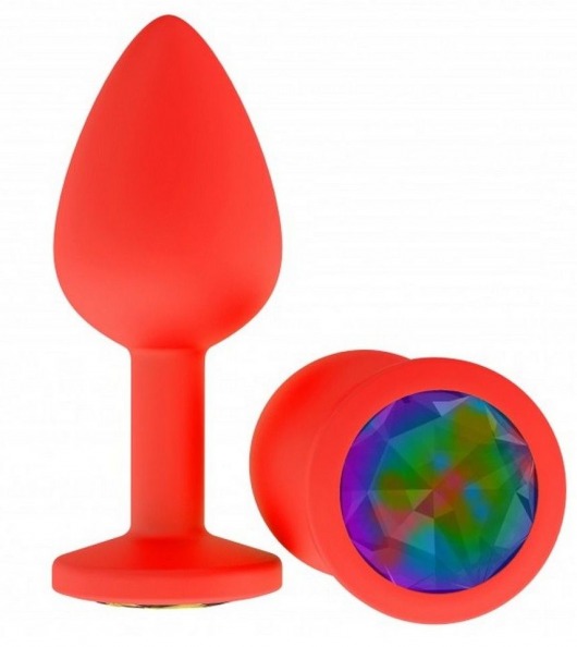 Красная анальная втулка с разноцветным кристаллом - 7,3 см. - Джага-Джага - купить с доставкой в Тюмени