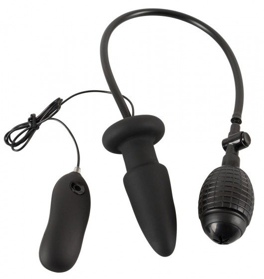 Черная надувная анальная пробка Inflatable Vibrating Butt Plug - 12,2 см. - Orion