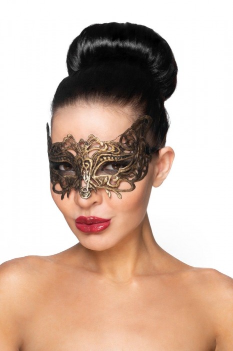 Золотистая карнавальная маска  Беллатрикс - Джага-Джага купить с доставкой