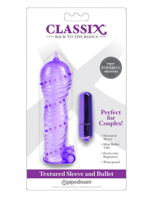 Фиолетовая вибронасадка Textured Sleeve   Bullet - 14 см. - Pipedream - в Тюмени купить с доставкой