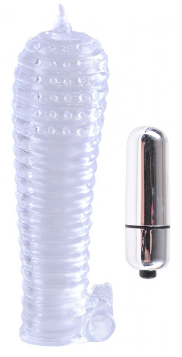 Прозрачная вибронасадка Textured Sleeve and Bullet - 14 см. - Pipedream - в Тюмени купить с доставкой