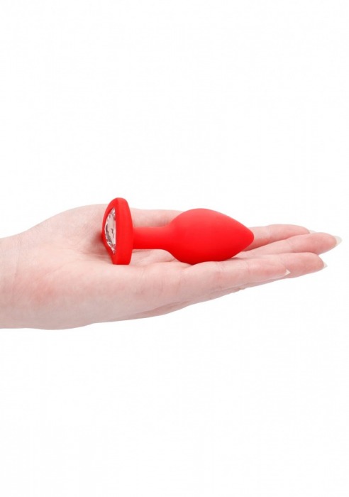 Красная анальная пробка с прозрачным стразом Diamond Heart Butt Plug - 7,3 см. - Shots Media BV - купить с доставкой в Тюмени