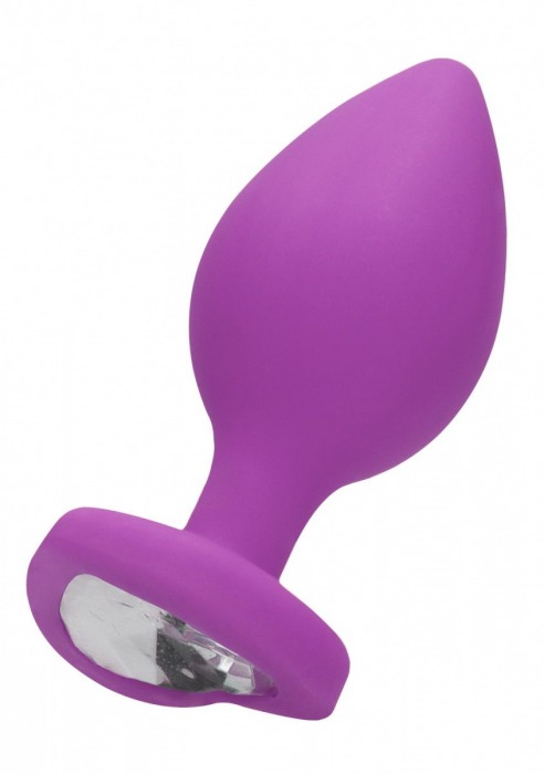 Фиолетовая анальная пробка с прозрачным стразом Extra Large Diamond Heart Butt Plug - 9,5 см. - Shots Media BV - купить с доставкой в Тюмени