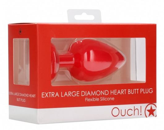 Красная анальная пробка с прозрачным стразом Extra Large Diamond Heart Butt Plug - 9,5 см. - Shots Media BV - купить с доставкой в Тюмени