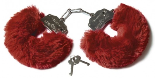 Шикарные бордовые меховые наручники с ключиками - Le Frivole - купить с доставкой в Тюмени