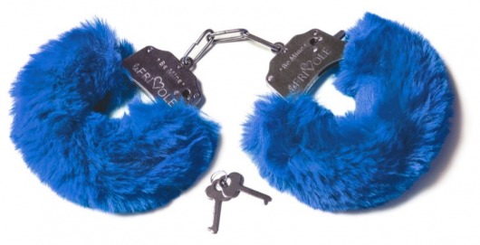 Шикарные синие меховые наручники с ключиками - Le Frivole - купить с доставкой в Тюмени
