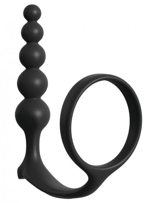 Черная анальная цепочка с эрекционным кольцом Ass-gasm Cockring Anal Beads - Pipedream - в Тюмени купить с доставкой