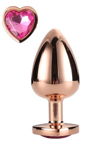 Золотистая анальная втулка с кристаллом-сердечком розового цвета - 7,1 см. - Dream Toys - купить с доставкой в Тюмени