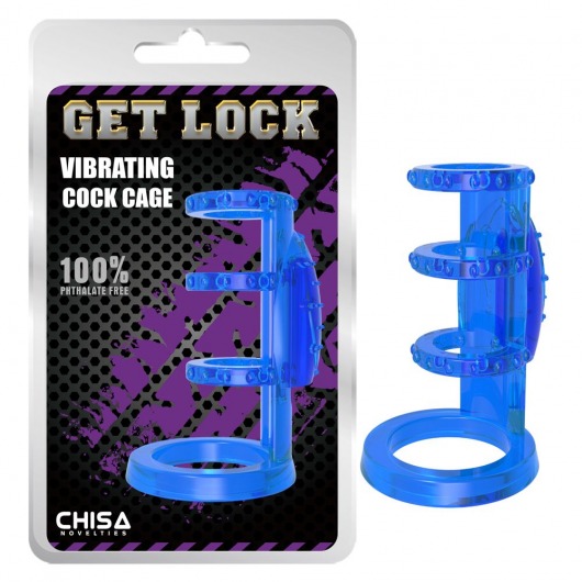 Синяя насадка-клетка с вибрацией Vibrating Cock Cage - 7,6 см. - Chisa - в Тюмени купить с доставкой