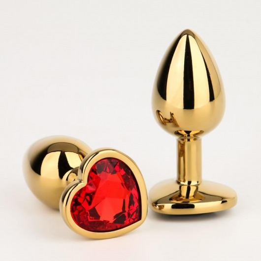 Золотистая анальная пробка с красным кристаллом в форме сердца - 7 см. - Сима-Ленд - купить с доставкой в Тюмени