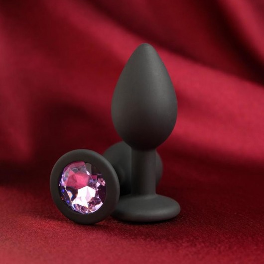 Черная анальная пробка с лиловым кристаллом - 7,2 см. - Сима-Ленд - купить с доставкой в Тюмени