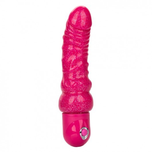 Розовый вибратор-реалистик с блестками Naughty Bits Lady Boner Bendable Personal Vibrator - 20 см. - California Exotic Novelties