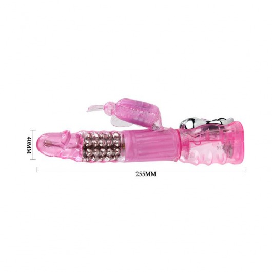 Розовый вибратор-ротатор Butterfly с клиторальной бабочкой - 25,5 см. - Baile