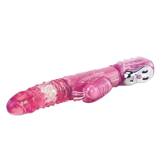 Розовый виброротатор с клиторальным стимулятором и возвратно-поступательным движением - 29,5 см. - Baile