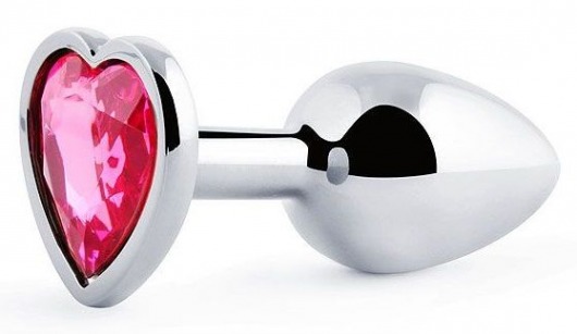 Серебристая анальная пробка с малиновым кристаллом-сердечком - 7 см. - Anal Jewelry Plug - купить с доставкой в Тюмени