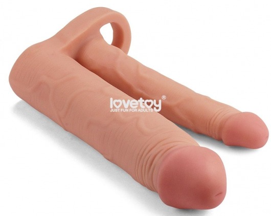 Телесная насадка для двойного проникновения Add 2 Pleasure X Tender Double Penis Sleeve - 20 см. - Lovetoy - в Тюмени купить с доставкой
