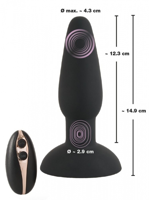 Черная анальная вибропробка с пульсацией в нижней части Thumping Anus Butt Plug - 15 см. - Orion