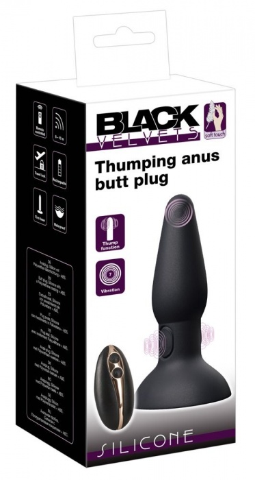 Черная анальная вибропробка с пульсацией в нижней части Thumping Anus Butt Plug - 15 см. - Orion