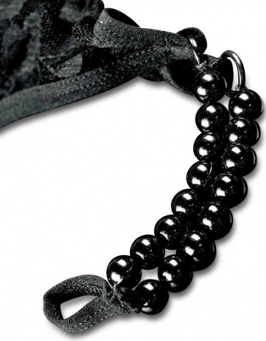 Черные трусики Crotchless Pleasure Pearls XL-XXL с бусинами и анальным стимулятором - Pipedream