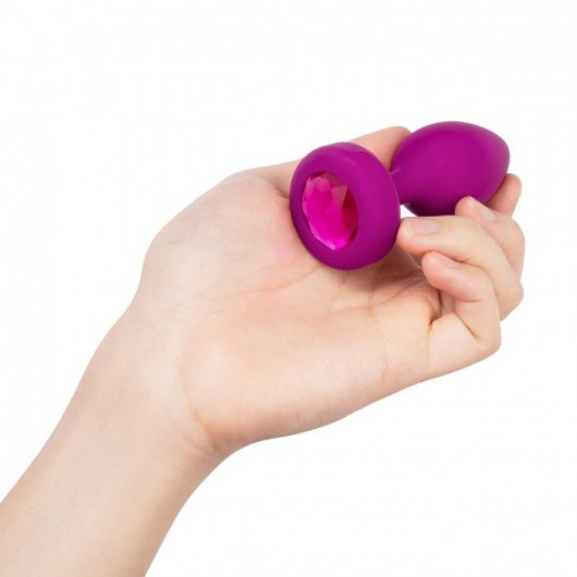 Ярко-розовая анальная вибровтулка с кристаллом Vibrating Jewel Plug S/M - 10 см. - b-Vibe