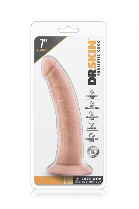 Телесный фаллоимитатор Dr. Skin 7 Inch Cock With Suction Cup - 19 см. - Blush Novelties