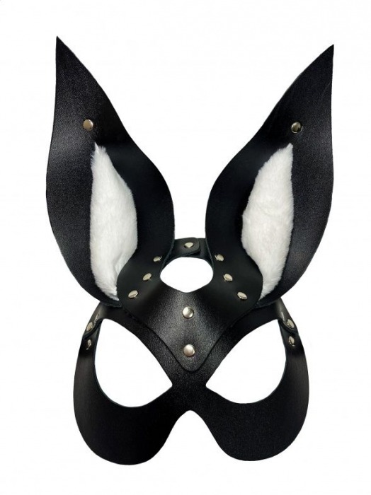 Черная маска зайки с белым мехом на ушках Miss Bunny - БДСМ Арсенал - купить с доставкой в Тюмени