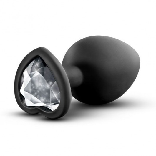 Черная анальная втулка с прозрачным кристаллом в виде сердечка Bling Plug Small - 7,6 см. - Blush Novelties