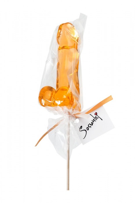 Оранжевый леденец в форме пениса со вкусом аморетто - Sosuчki - купить с доставкой в Тюмени