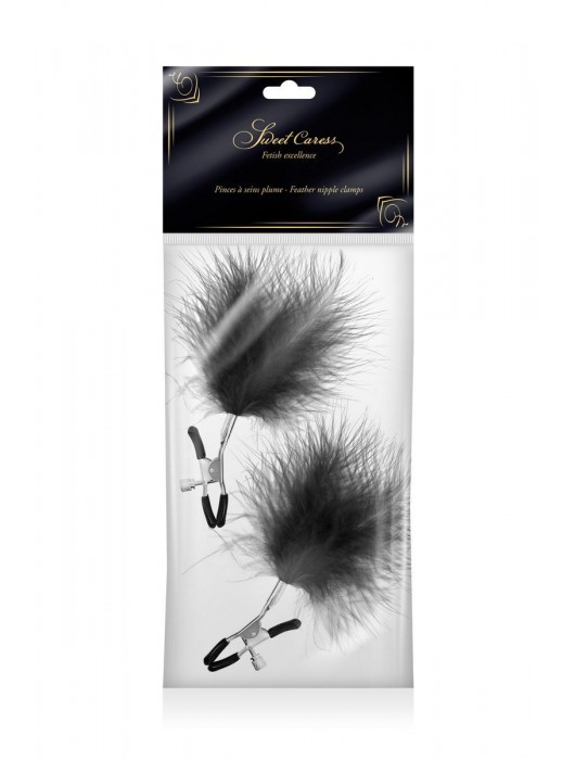 Зажимы на соски с черными пуховыми кисточками Sweet Caress Feather Nipple Clumps - Sweet Caress - купить с доставкой в Тюмени
