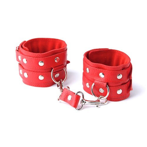 Красные кожаные наручники с велюровой подкладкой - Sitabella - купить с доставкой в Тюмени