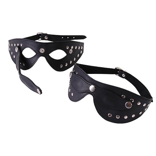Чёрная кожаная маска с велюровой подкладкой - Sitabella - купить с доставкой в Тюмени