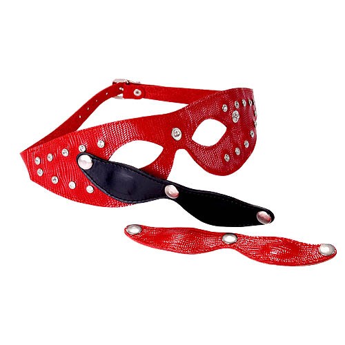 Красная кожаная маска со съёмными шорами - Sitabella - купить с доставкой в Тюмени