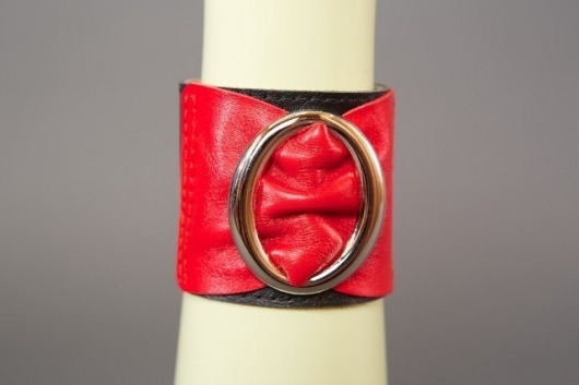 Красно-чёрный кожаный браслет с овальной пряжкой - Подиум - купить с доставкой в Тюмени