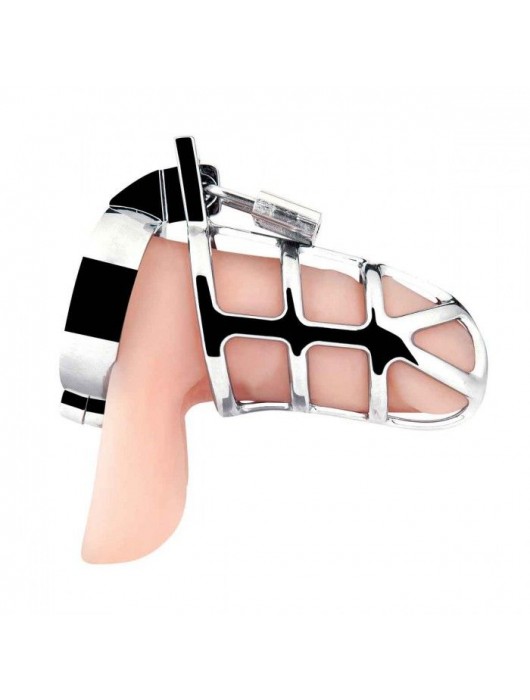 Серебристая металлическая клетка для члена с замком Enslave Cock Cage - BlueLine - купить с доставкой в Тюмени