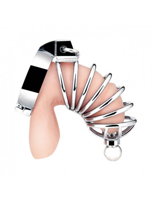 Серебристая клетка для члена Urethral Play Cage - BlueLine - купить с доставкой в Тюмени
