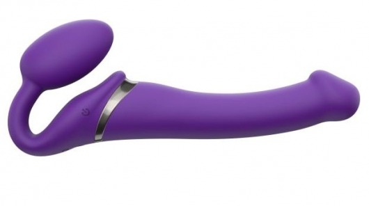 Фиолетовый безремневой вибрострапон Silicone Bendable Strap-On - size M - Strap-on-me - купить с доставкой в Тюмени