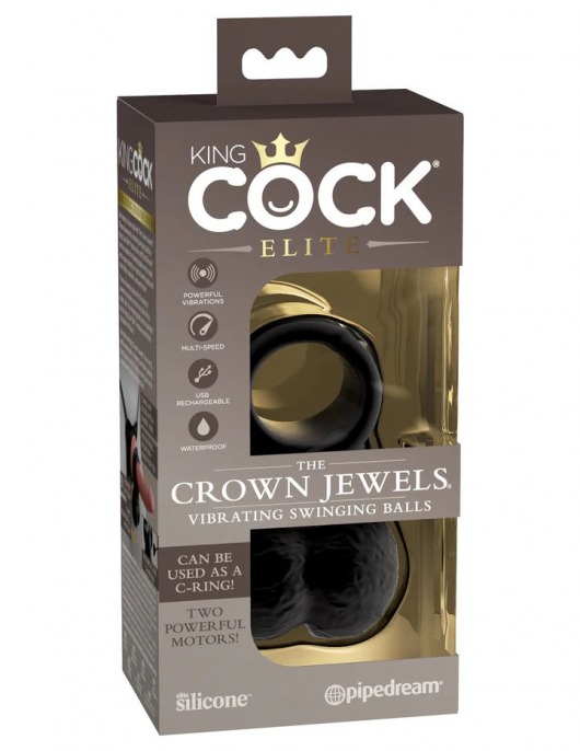 Черная вибронасадка King Cock Ellite The Crown Jewels - Pipedream - в Тюмени купить с доставкой