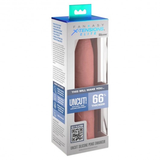 Телесная насадка-удлинитель Uncut Silicone Penis Enhancer - 17,8 см. - Pipedream - в Тюмени купить с доставкой
