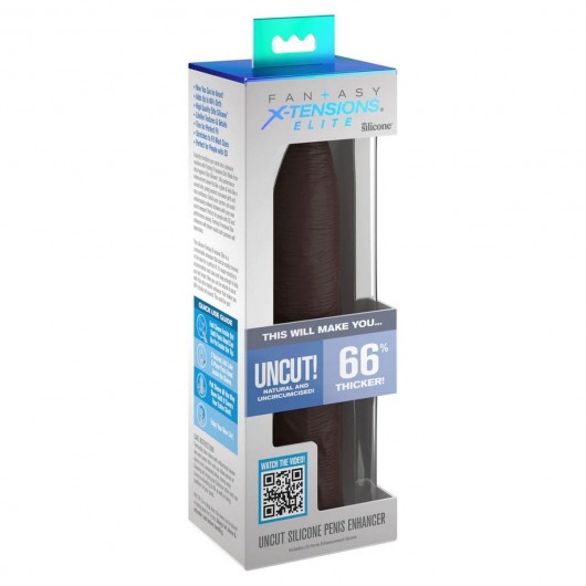Коричневая насадка-удлинитель Uncut Silicone Penis Enhancer - 17,8 см. - Pipedream - в Тюмени купить с доставкой