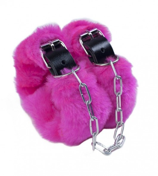 Кожаные наручники со съемной розовой опушкой - Лунный свет - купить с доставкой в Тюмени