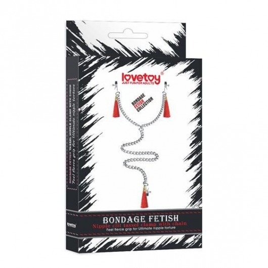 Зажимы на соски и клитор с игривыми красными кисточками Nipple Clit Tassel Clamp With Chain - Lovetoy - купить с доставкой в Тюмени