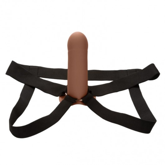 Коричневый фаллопротез из силикона Extension with Harness - 15,75 см. - California Exotic Novelties - купить с доставкой в Тюмени