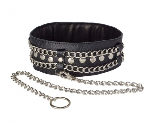 Чёрный ошейник с цепочками и поводком - Sitabella - купить с доставкой в Тюмени