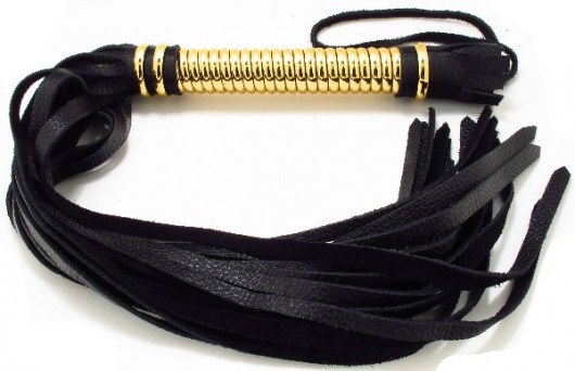 Чёрная кожаная плетка с золотистой рукоятью - 50 см. - БДСМ Арсенал - купить с доставкой в Тюмени